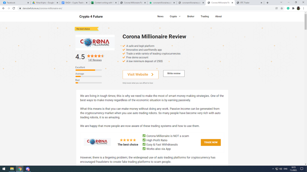 Corona Millionaire anmelding