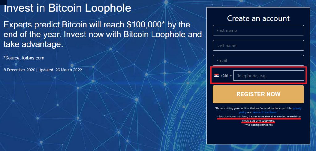 Kontooppretting på Bitcoin Loophole