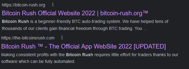 Bitcoin Rush søkeresultater