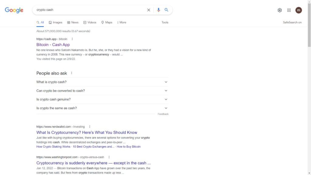 Prøver å finne Crypto Cash i Google