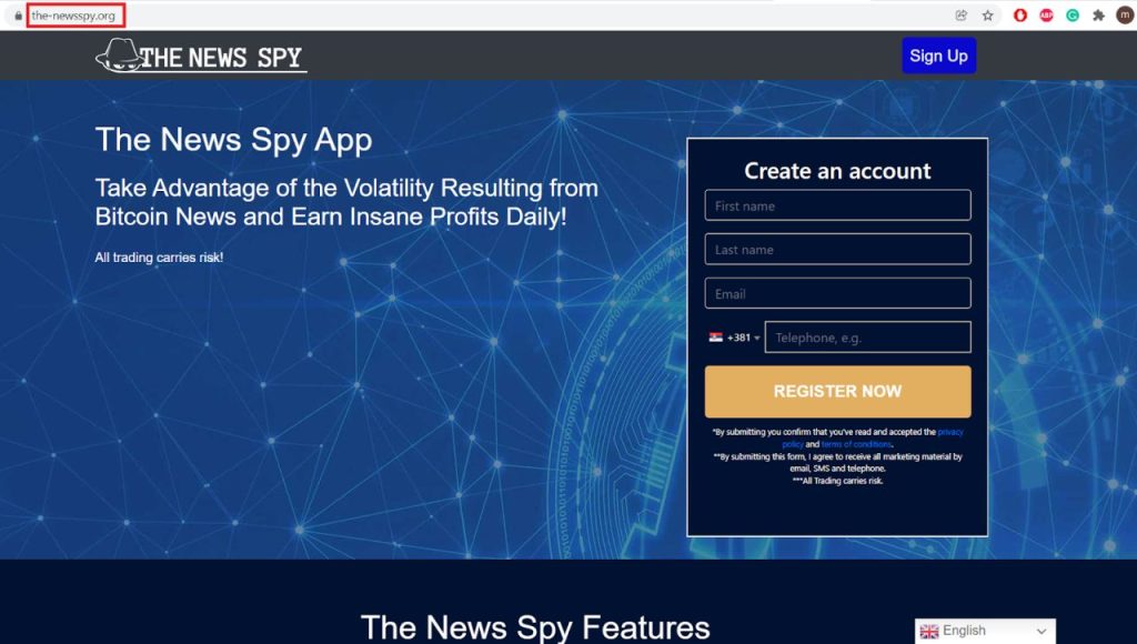 The News Spy app Website